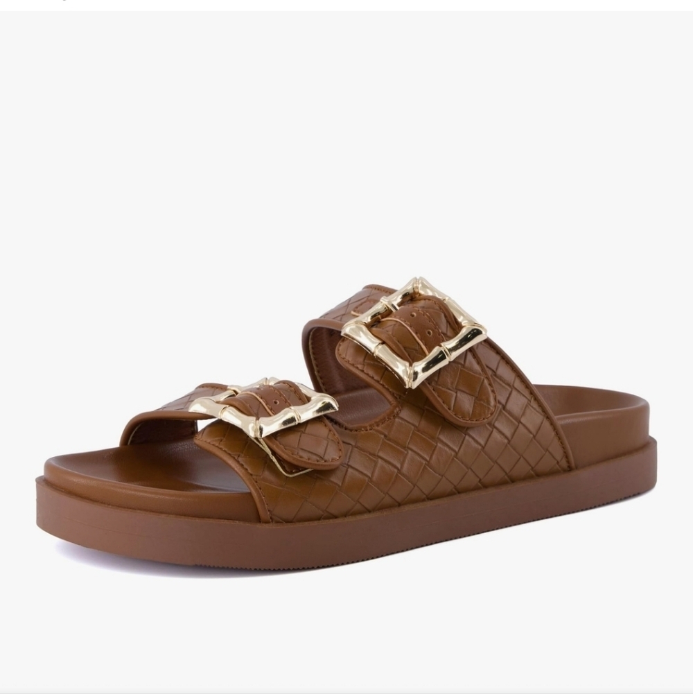 JOIE Brown Slide Sandals with Gold Bamboo Design Labels SIZE 6